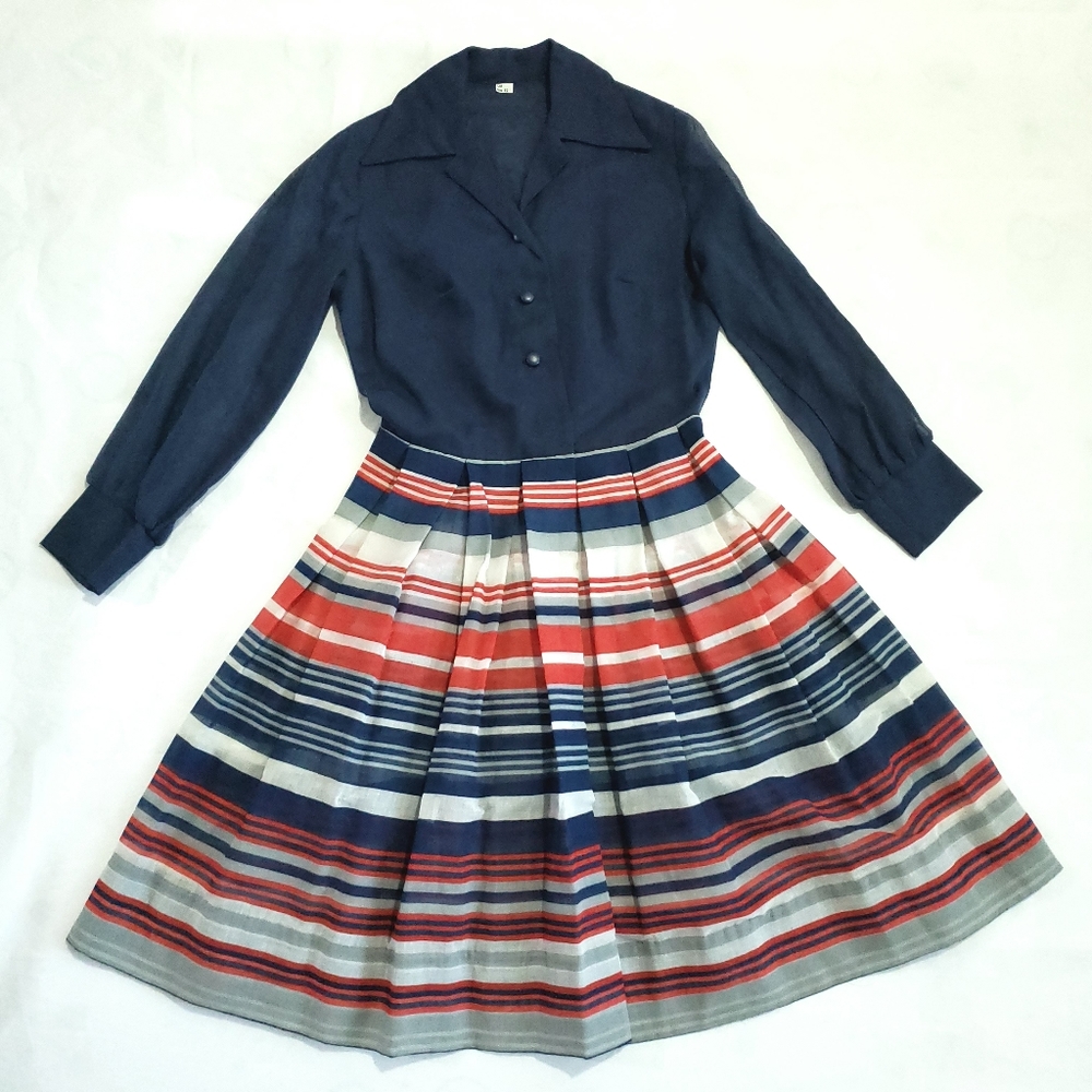 Vintage Blue and Red Stripe Dress
